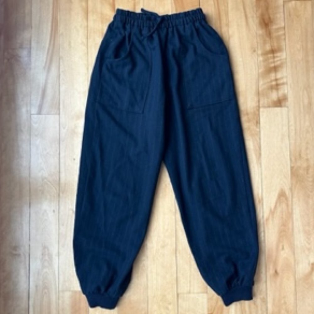 ZARA kids Navy Blue High-Waisted Elastic Tie Pants size 11/12